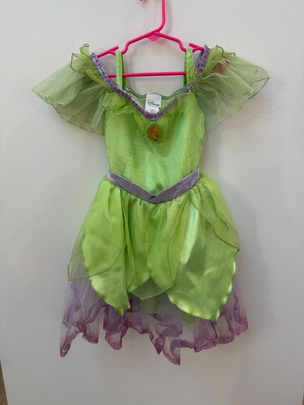 Disney Store Tinker Bell Costume Dress Size 4 Green Purple Glitter Fairy Outfit